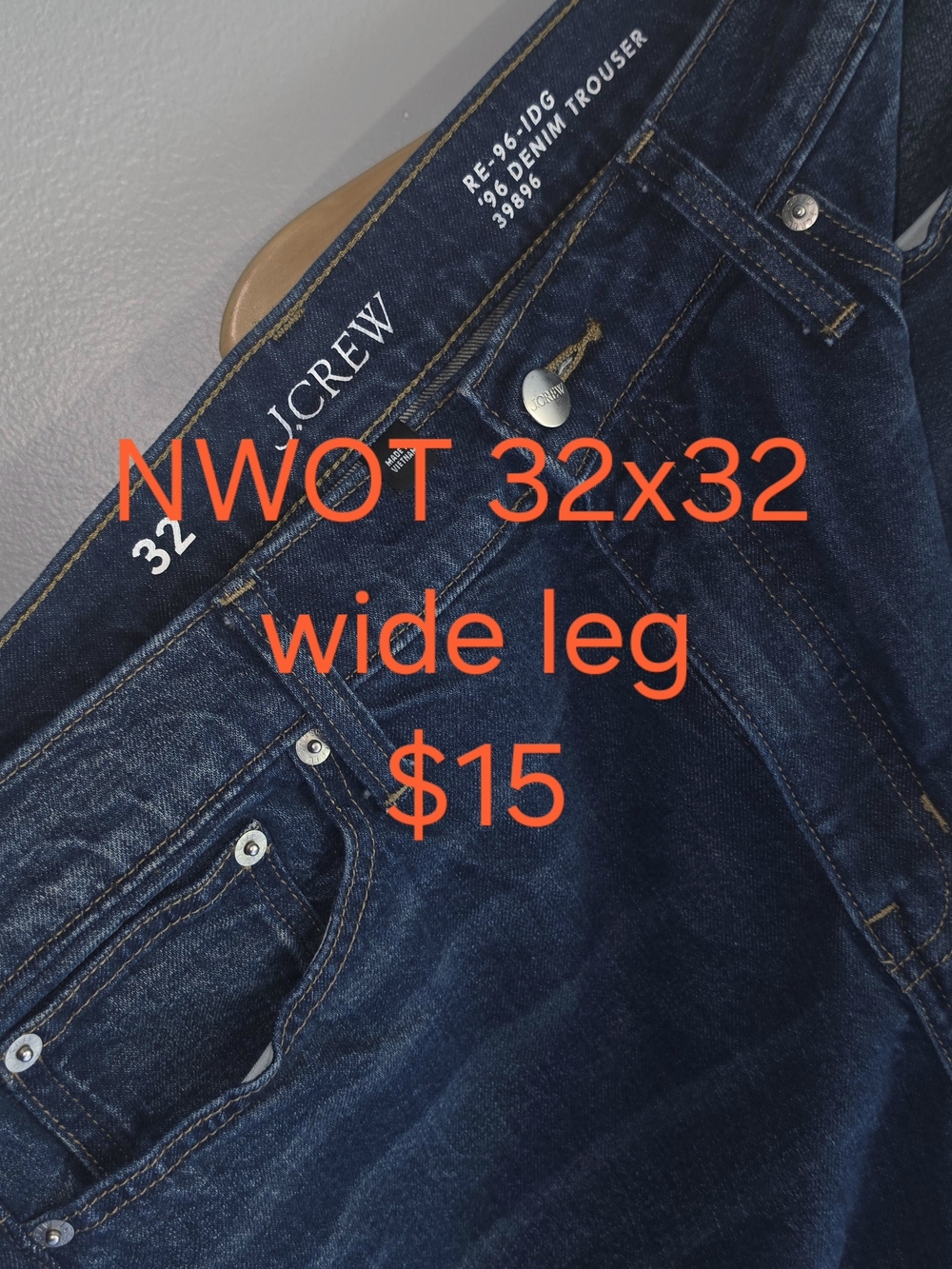 J. Crew Men's Dark Blue Wide Leg Denim Jeans